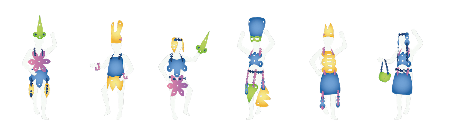 Neuf formes, mille personnages : le kit de costumes modulaires par Emilie Sandré