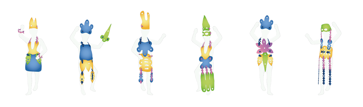 Neuf formes, mille personnages : le kit de costumes modulaires par Emilie Sandré